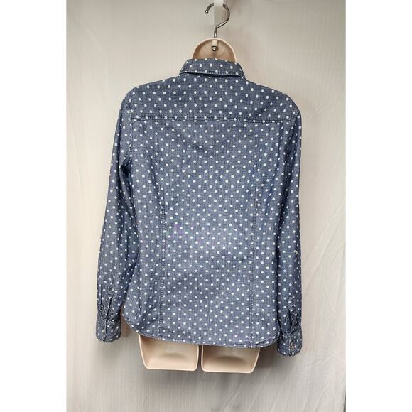 Talbots Chambray Shirt Blue White Polka Dots Roll Tab Long Sleeve Button Up 10 - Picture 4 of 9